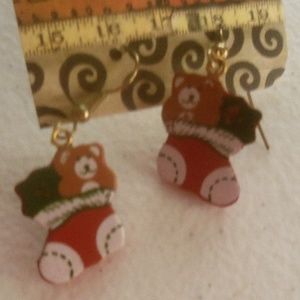 Handmade Wooden Christmas Stocking earring